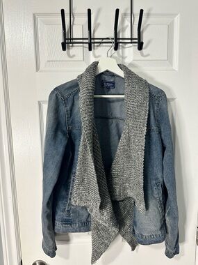 Ci Sono Blue Denim Jacket with Gray Knit Shawl Collar - Size XL (fits L)